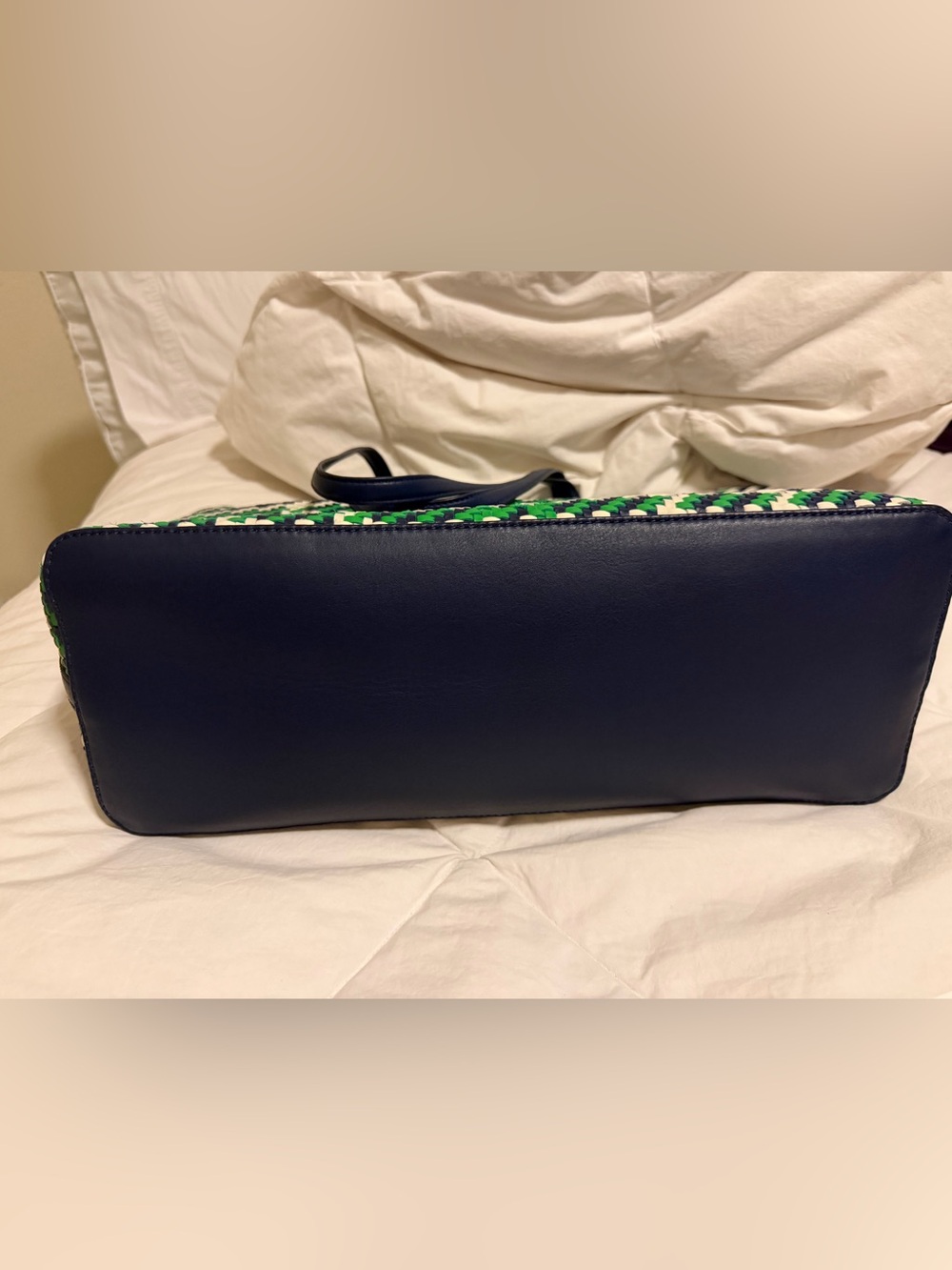 NWT Tory Burch Tote and Wallet Set duet woven in Navy, White & Green Plaid - Picture 4 of 10